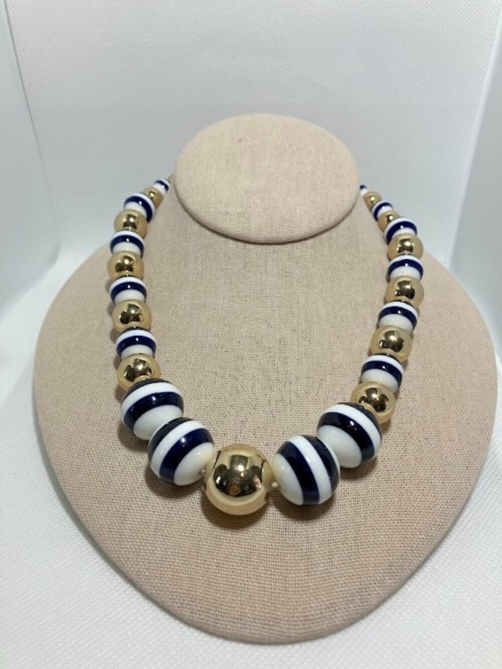 Talbots Vintage Chunky Necklace Nautical Stripes Gold Tone Beads Old Money